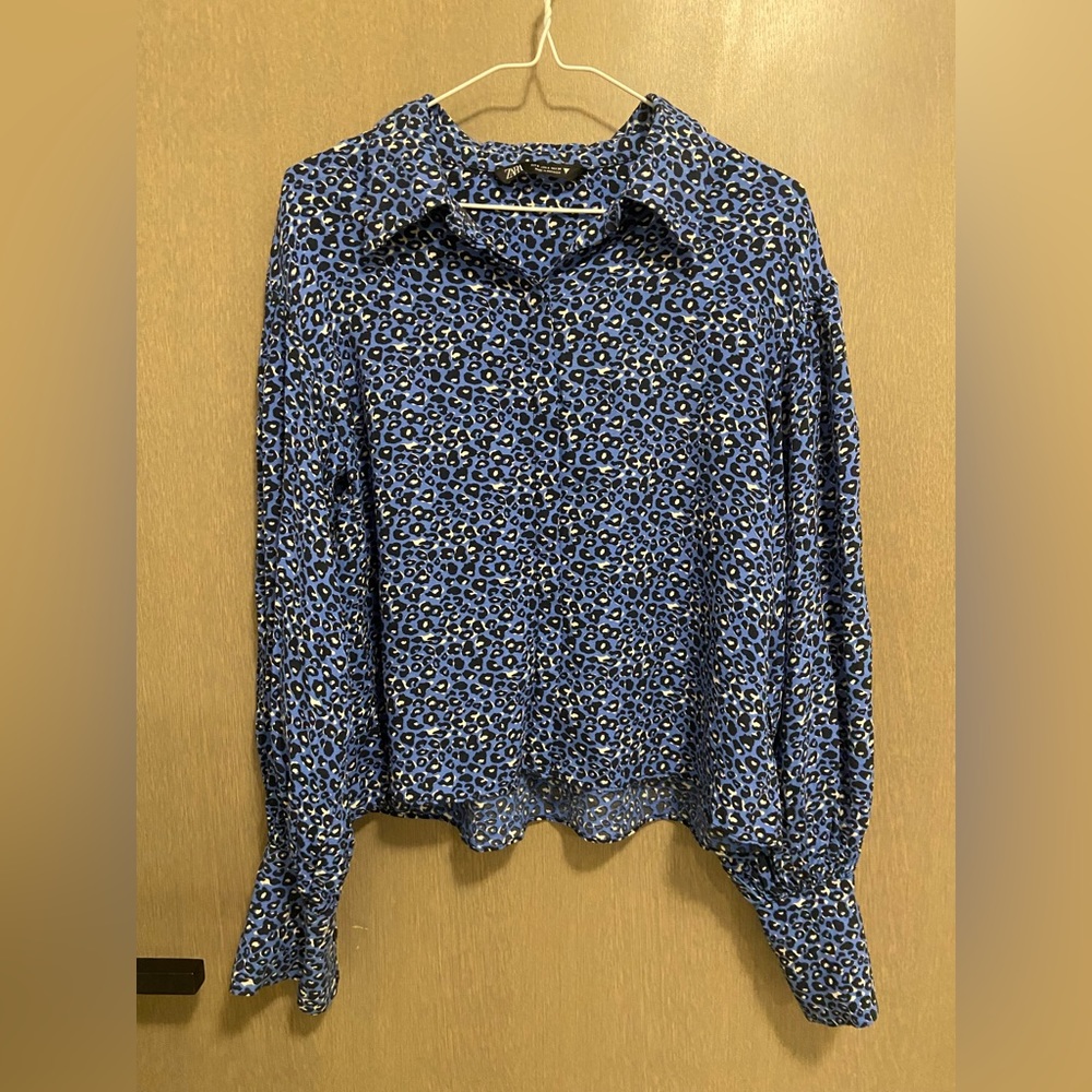 Zara animal print blouse with balloon sleeves nwot